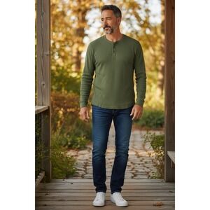 J Crew NWOT Thermal Knit Henley Jersey Mens SZ XXL Green